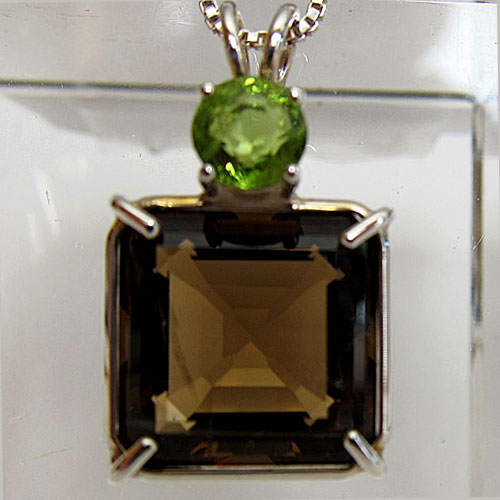 smoky citrine earth heart pendant with peridot crown