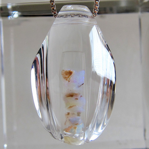 Fairy Spirit Natural Australian Opal Teardrop Quartz Amphora Pendant