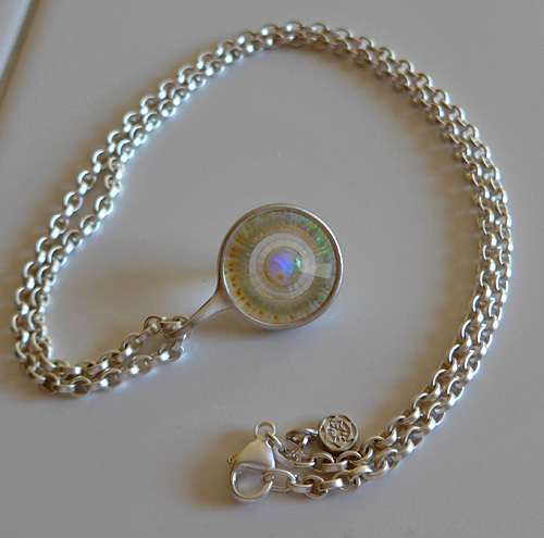 Brushed Silver Opal Wheel of Light Pendant w/German Silver Chain