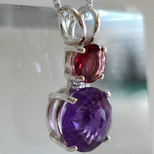 Amethyst Mini Radiant Heart w/Pink Tourmaline Gemstone