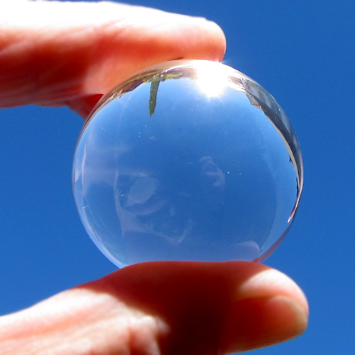 Water Clear Quartz Sphere in Sunlight